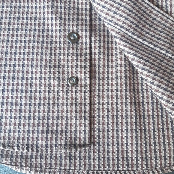 ALFRED SUNG SZ M Houndstooth Check 100% Cotton Men's Brown Button Up Shirt - Picture 7 of 12
